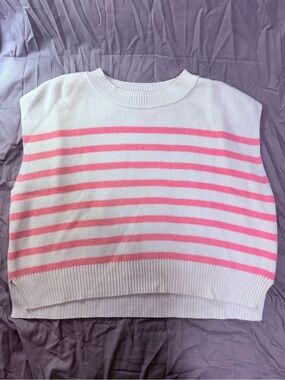 Striped Knit Sleeveless Sweater Vest in Pink and White